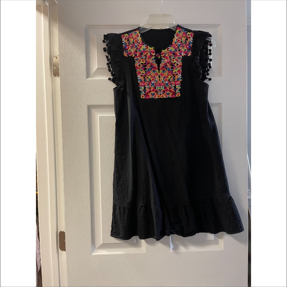 Black shirt dress with multi color stitching size small